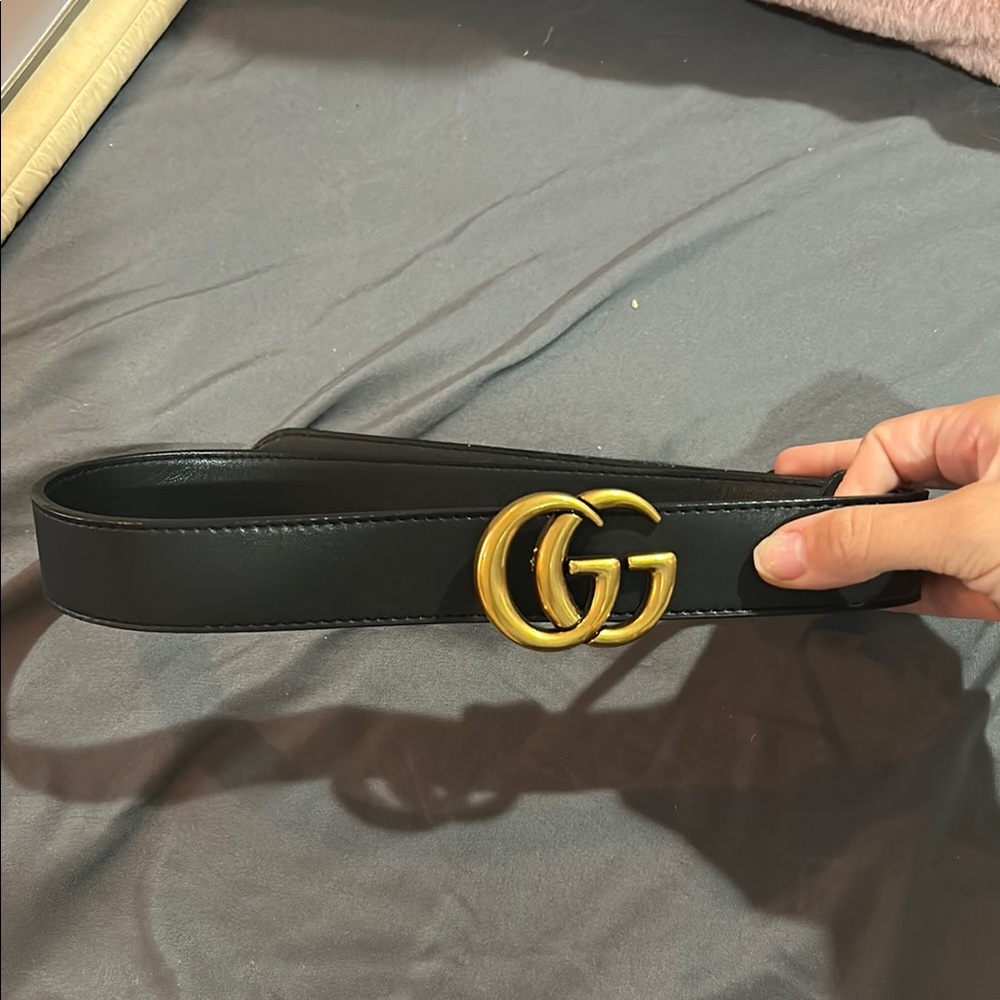 Black Leather Belt with Gold Buckle